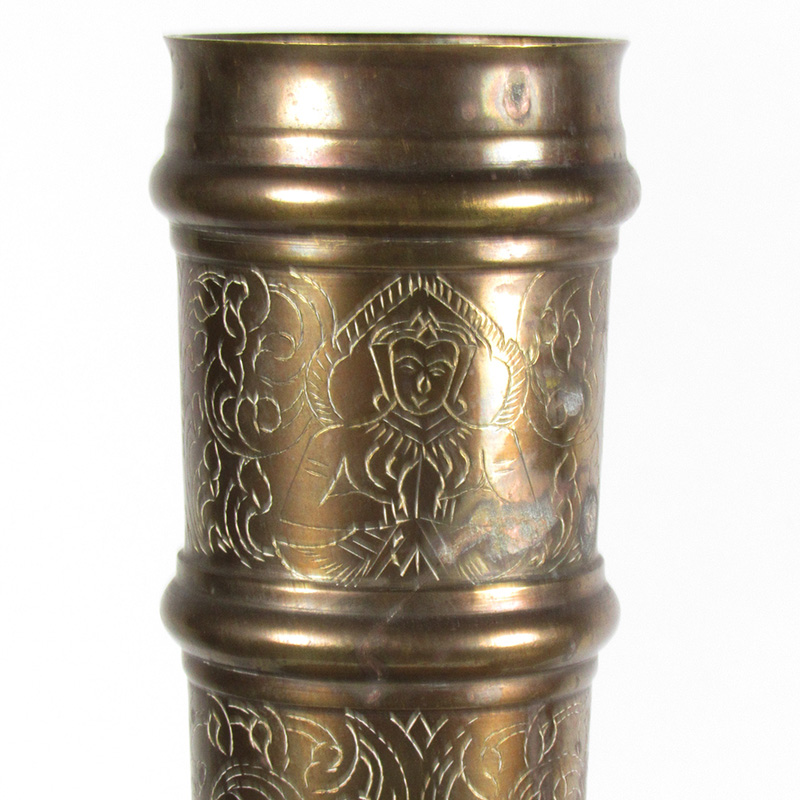 Large Pair of Vintage/Antique Indian Etched Brass Candlesticks